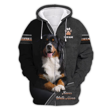 Camiseta con nombre personalizado de montaña bernesa, regalo Never Walk Alone para amantes de los perros, camisetas 3D