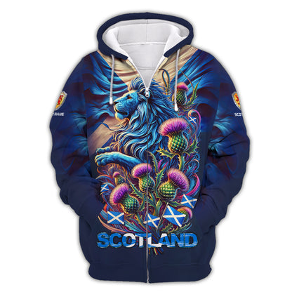 Lion With Thistle Personalized Name 3D Shirt Custom Gift For Scotland Lovers