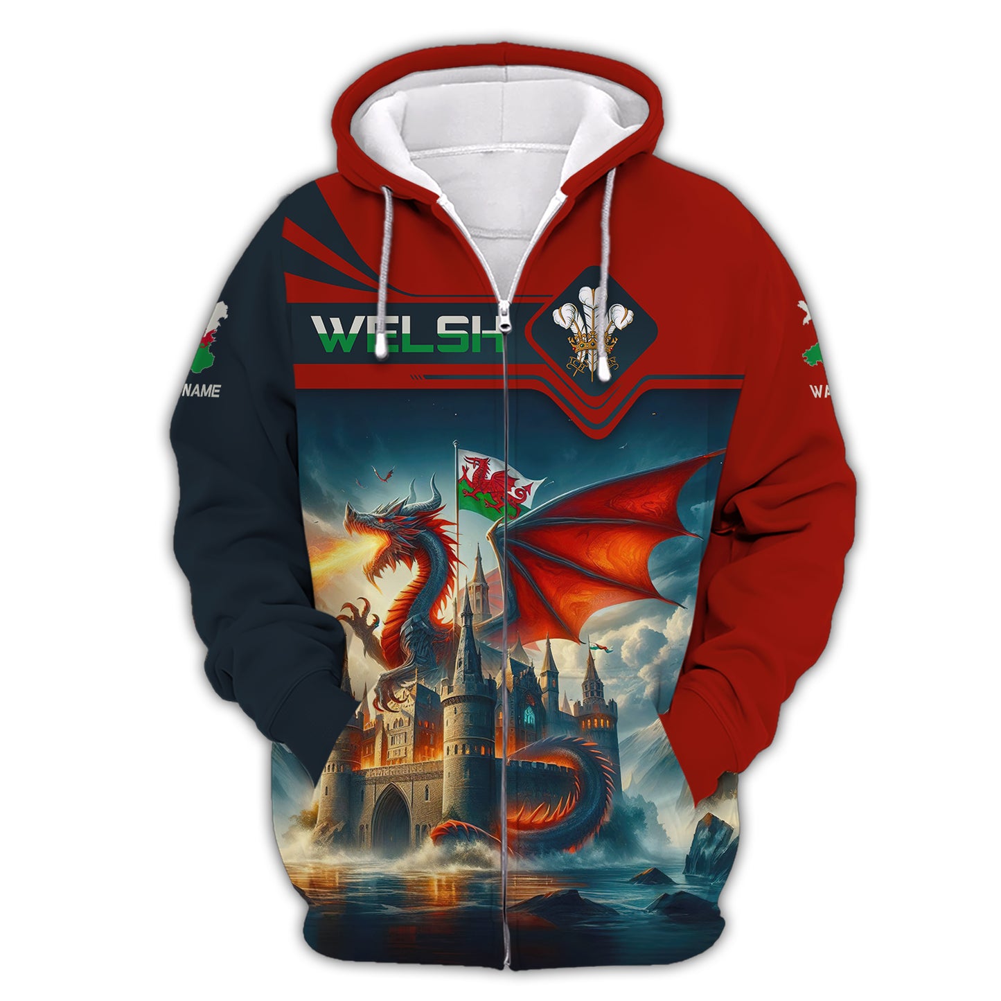 T-shirt imprimé 3D Love Wales Dragon Wales Sweat à capuche zippé Cadeau pour les amoureux du Pays de Galles