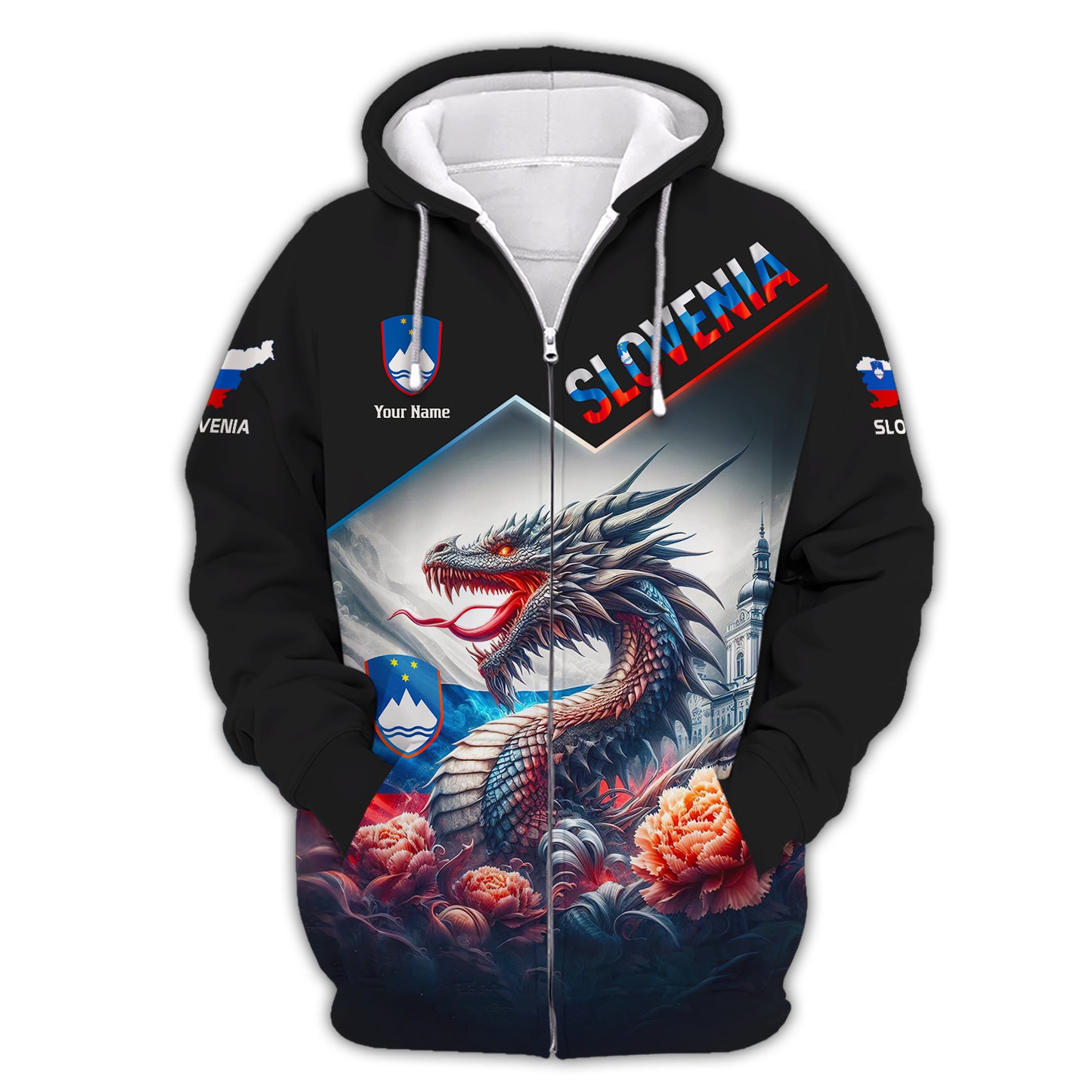 Camiseta personalizada con dragón y bandera de Eslovenia, camisetas personalizadas con nombre en 3D, regalo para amantes de Eslovenia