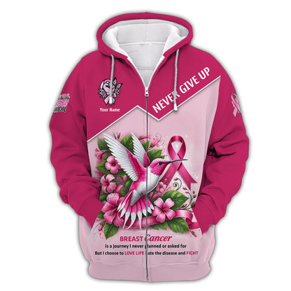 Hummingbird Breast Cancer Awareness Custom Name Shirt Never Give Up Gift For Cancer Survivor