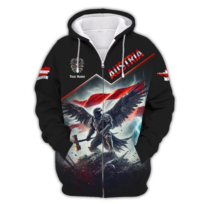 3D Full Print Austrian Black Eagle Warrior T-Shirts Personalized Name Gift For Austria Lovers