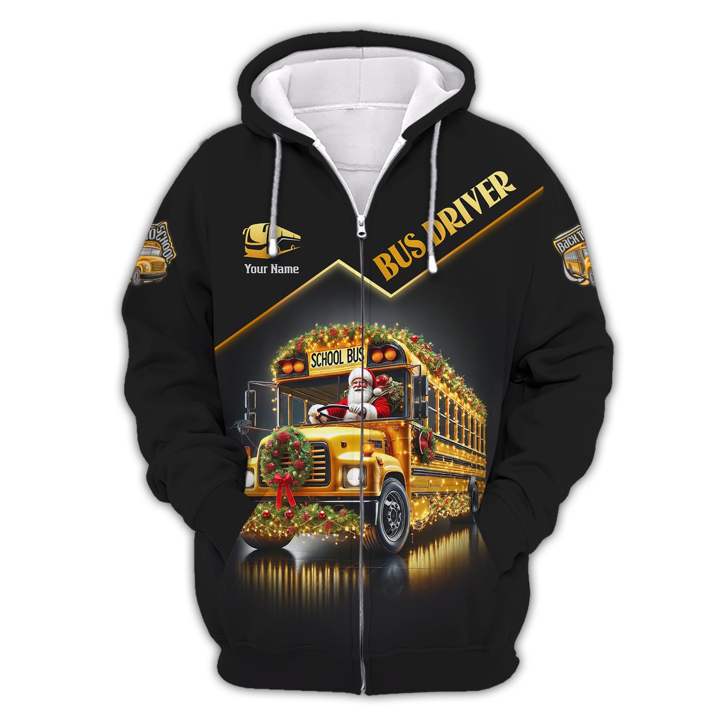 Custom Name T-Shirt Santa Claus Driving A Christmas Themed School Bus Gift For Bus Drive Lover