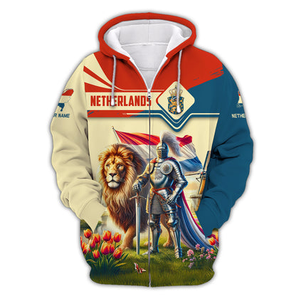 Netherlands Knight With Lion Personalized Name 3D Shirt Custom Gift For Netherlands Lovers