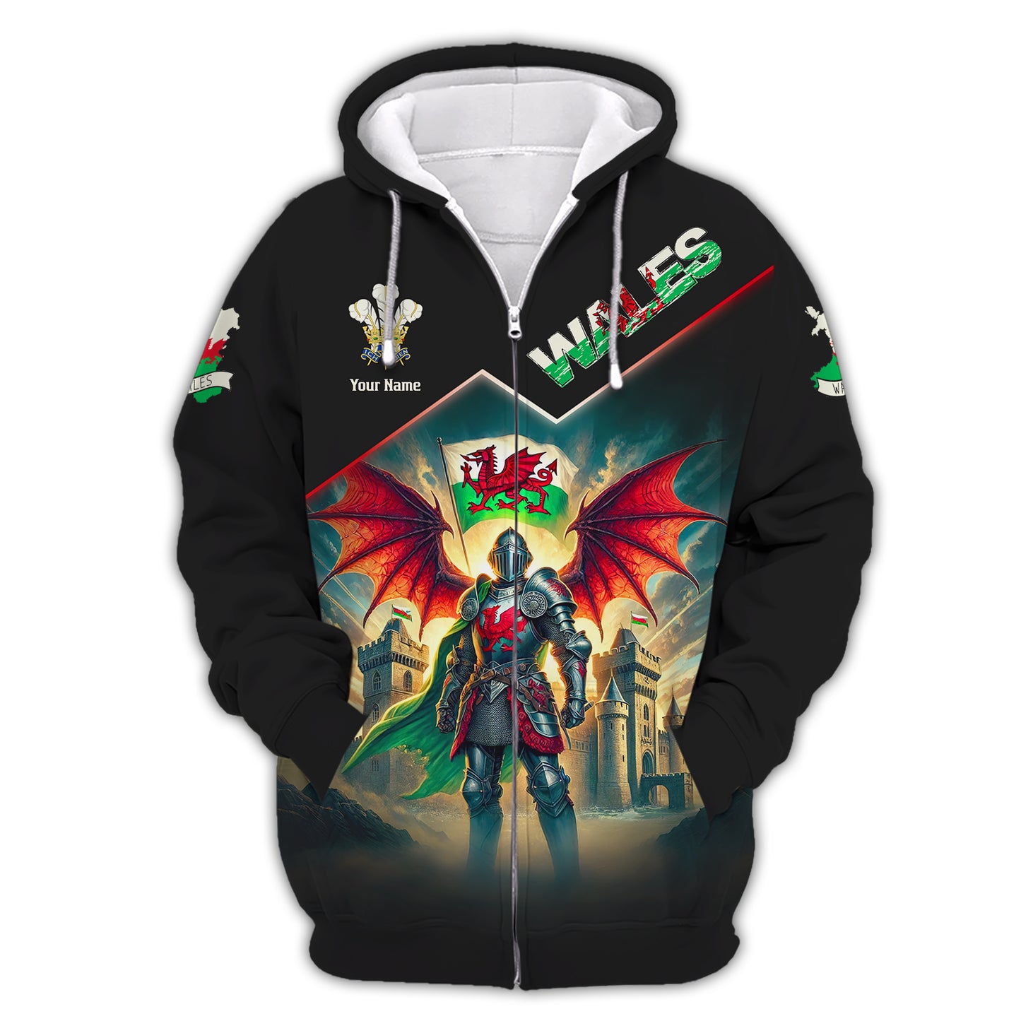 3D Full Print Welsh Dragon-Winged Warrior Shirt Personalized Name Gif For Wales Lovers