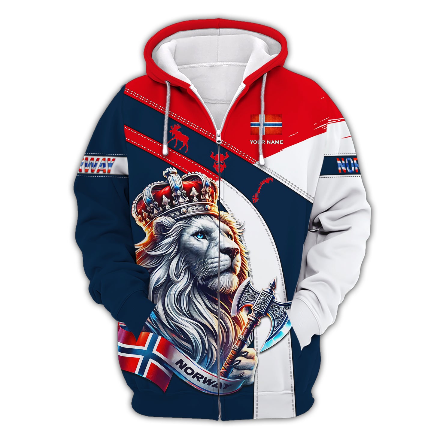 T-shirt Roi Lion Norvège avec hache imprimé en 3D, cadeau personnalisé pour les amoureux norvégiens