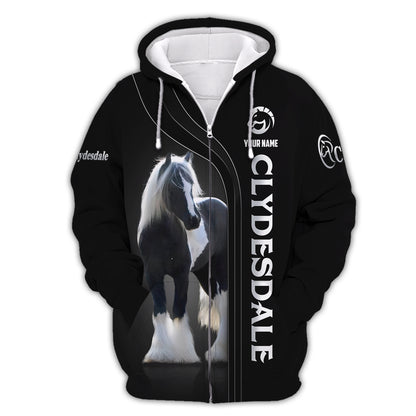 Camisetas Clydesdale con impresión 3D completa, regalo con nombre personalizado para amantes de los caballos