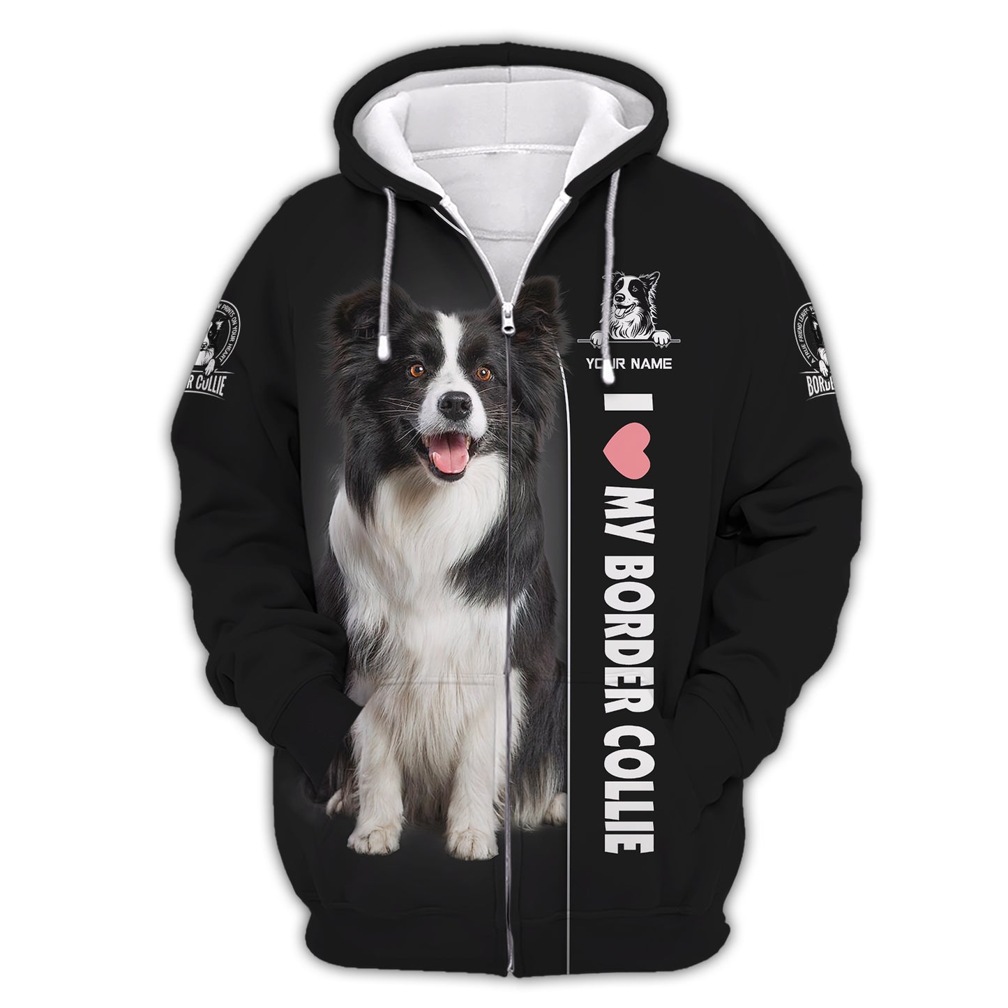 T-shirt personnalisé avec nom Border Collie, cadeau pour les amoureux des chiens, chemises 3D