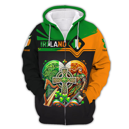 3D Full Print Ireland Heart Custom Name Shirts Gift For Irish Lovers