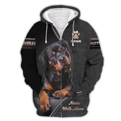 T-shirt personnalisé avec nom Rottweiler, cadeau Never Walk Alone pour les amoureux des chiens, chemises 3D