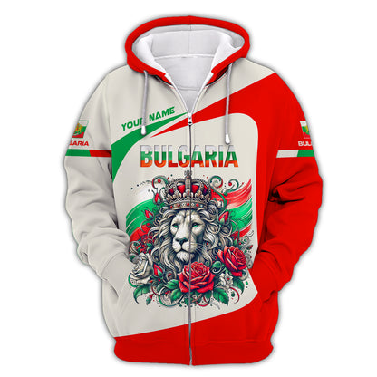 Bulgaria Custom Name Shirt Lion King With Rose 3D Shirts Gift For Bulgaria Lover