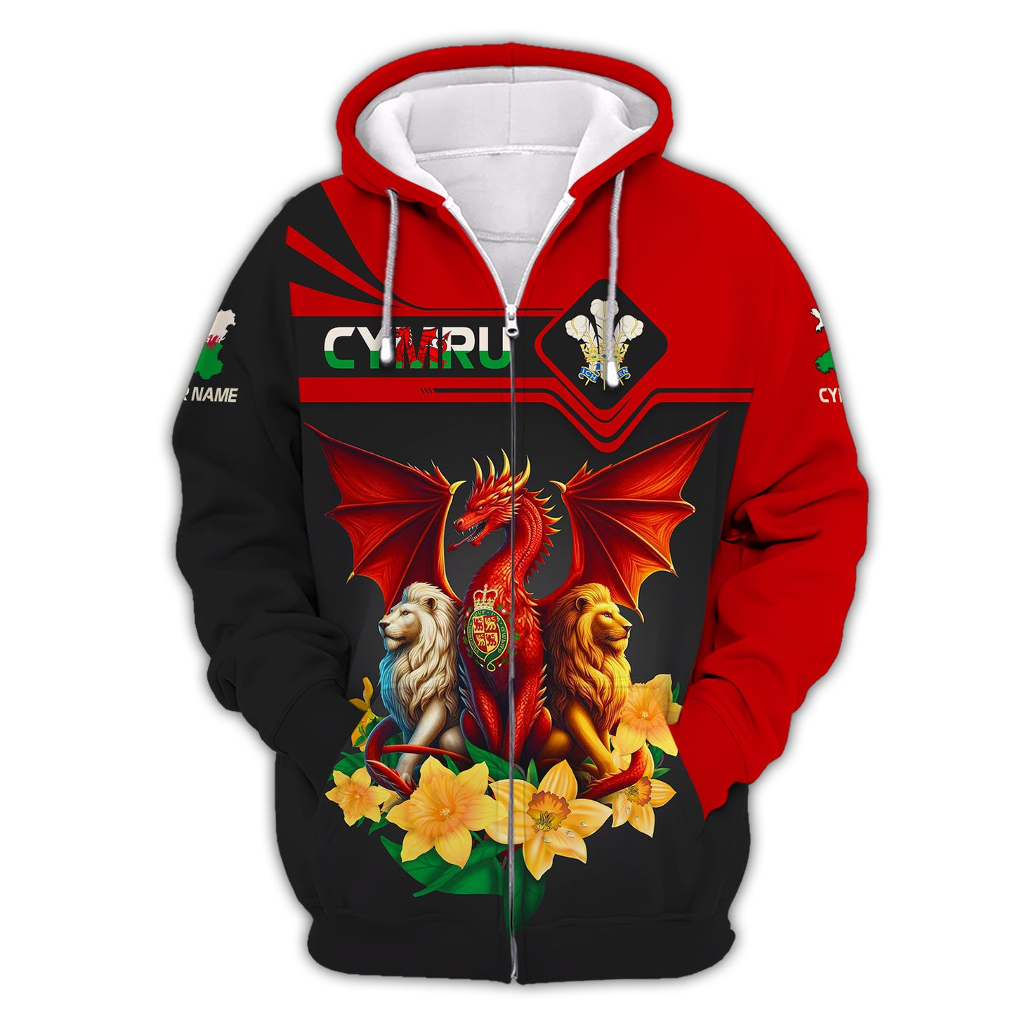 T-shirts personnalisés Dragon avec Lions du Pays de Galles T-shirt imprimé 3D complet du Pays de Galles Cadeau pour les amoureux du Pays de Galles