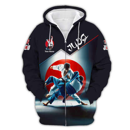 Sweat à capuche zippé Judo avec nom personnalisé Cadeau personnalisé avec nom pour les amateurs de judo