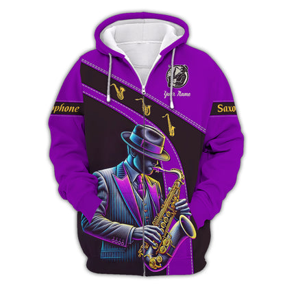 Camiseta personalizada con nombre en 3D de saxofón Regalo con nombre personalizado para amantes del saxofón