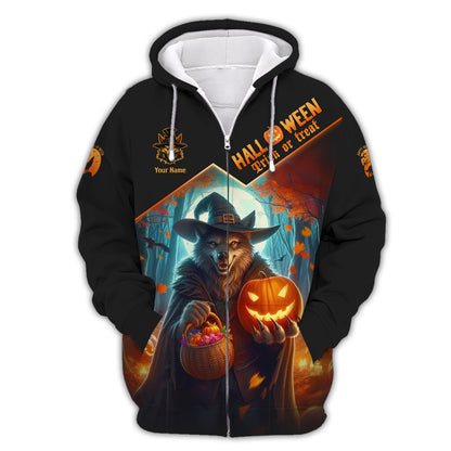 T-shirts personnalisés d'Halloween T-shirt 3D Wolf Witch Cadeau pour les amoureux d'Halloween