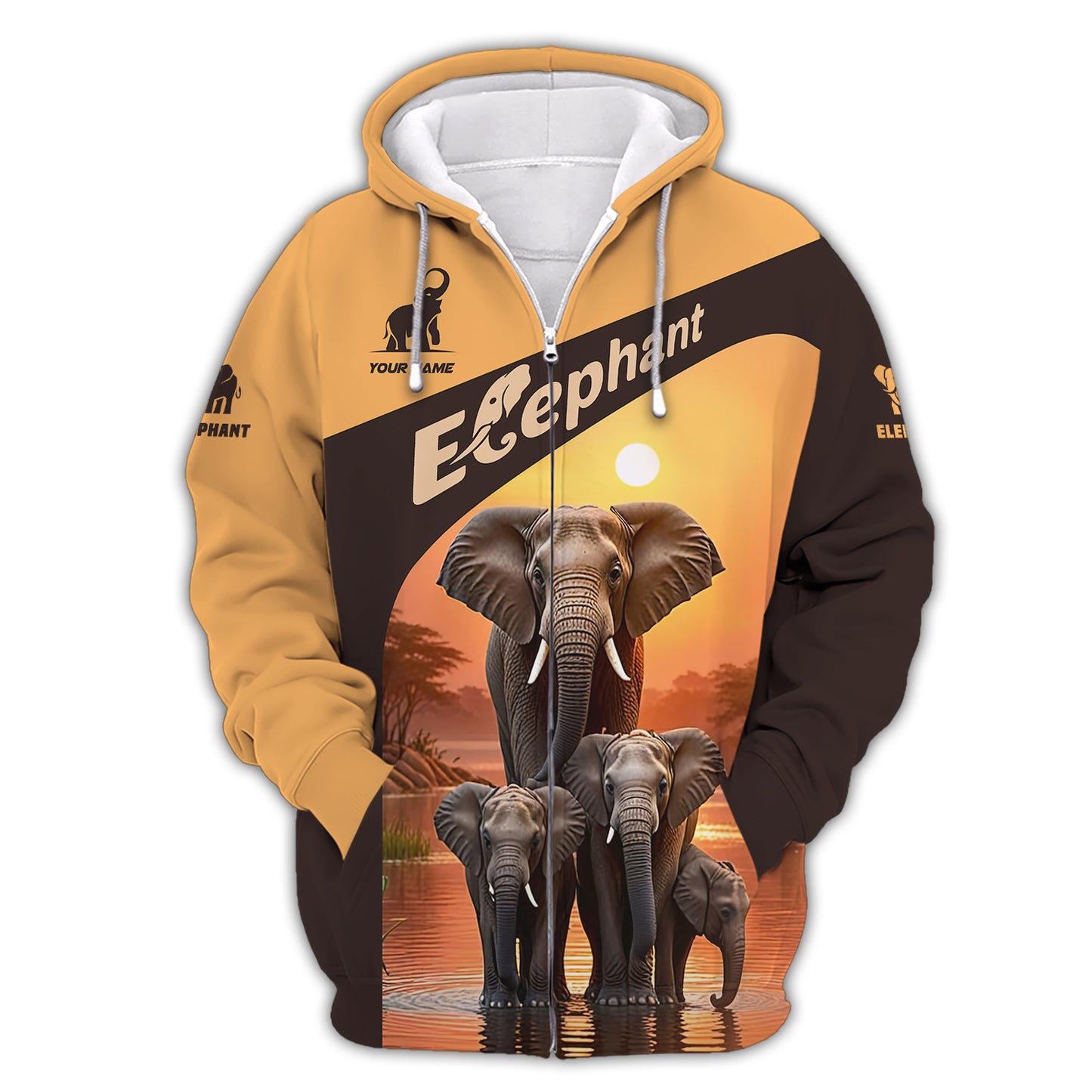 3D Full Print Sunset Elephant T-Shirt Personalized Name Gift For Elephant Lovers
