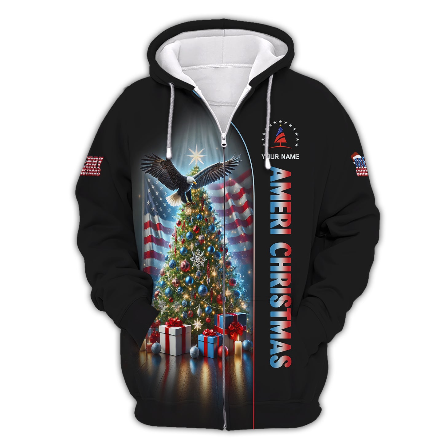 3D Full Print Christmas Tree With American Eagle T-Shirts Personalized Name Gift For American Lovers