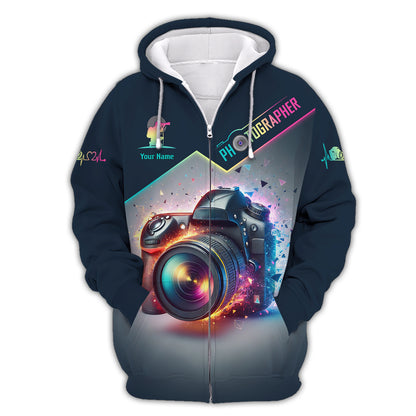 Camiseta con cámara colorida con impresión 3D completa, regalo personalizado con nombre para amantes de la fotografía