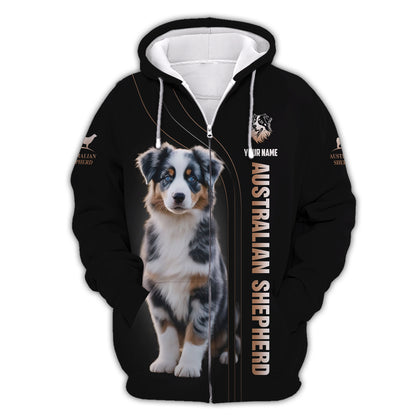 Australian Shepherd Puppy Custom Name 3D Shirt Gift For Dog Lovers