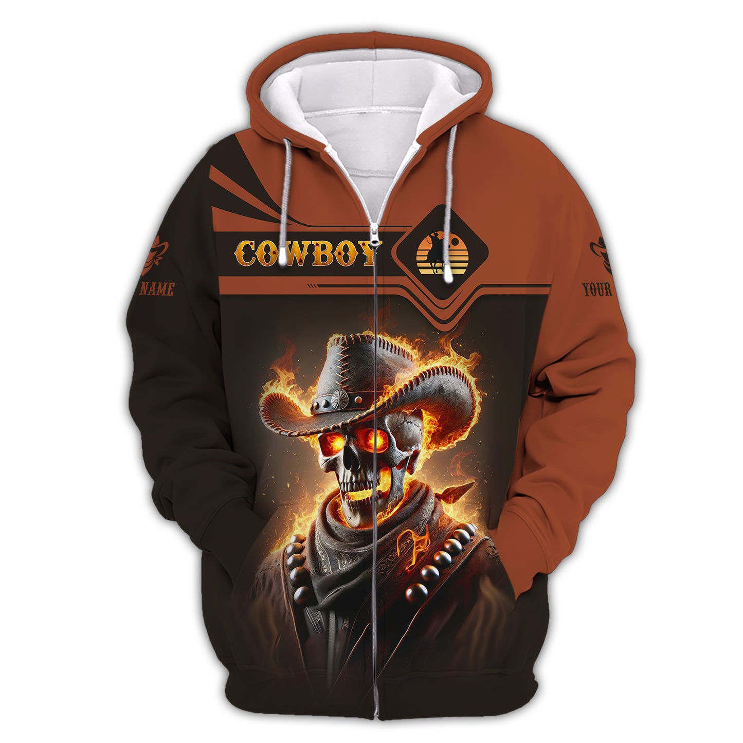 3D Full Print Cowboy Skeleton With Fire T-Shirts Personalized Name Gift For Cowboy Lovers