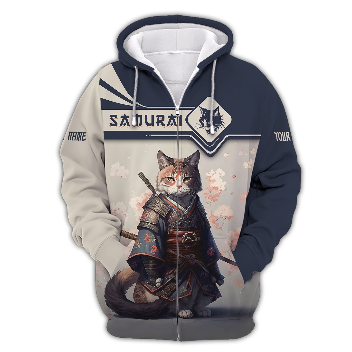 T-shirts personnalisés Cat Samurai Cat Samurai avec fleur de cerisier T-shirt 3D Cadeau pour les amoureux des samouraïs