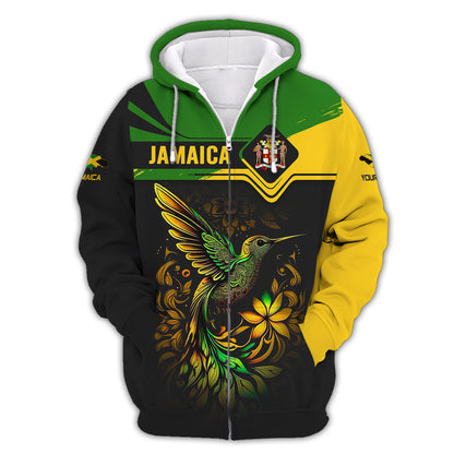 Camiseta personalizada con nombre en 3D de colibrí de Jamaica, regalo personalizado para amantes de Jamaica