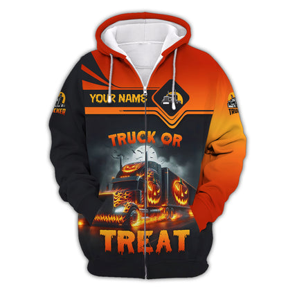 Camisa de Halloween con nombre personalizado para camionero, regalo de camión o golosina para amantes de Halloween, camisetas 3D