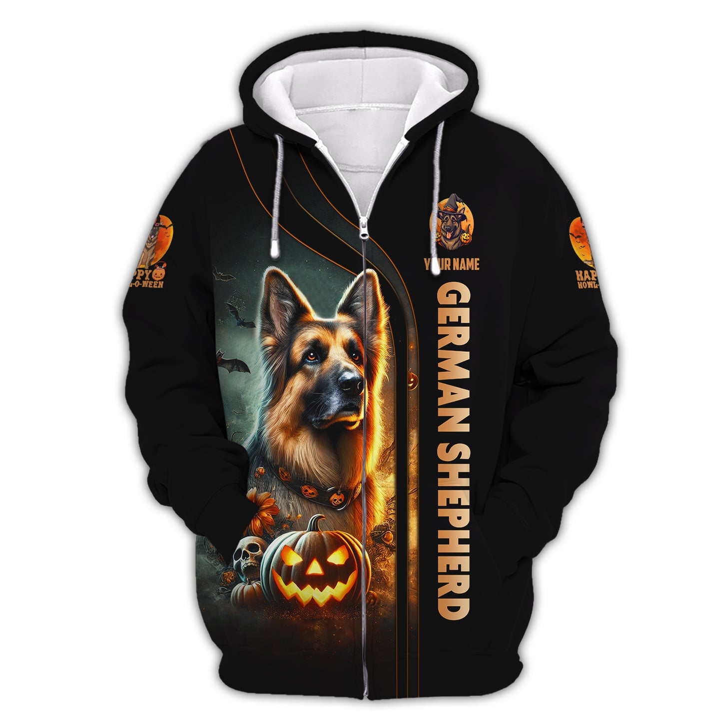 Happy Halloween Custom Name 3D T-Shirts German Shepherd With Pumpkin Halloween Shirt