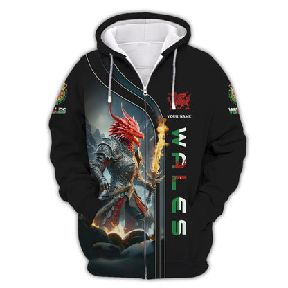 T-shirt personnalisé Dragon Knight Wales avec nom Cymru, cadeau pour les amoureux du Pays de Galles