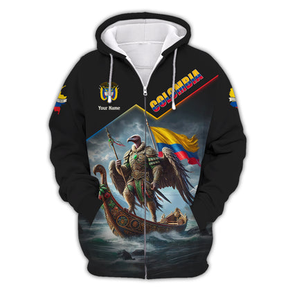 Andean Condor Warrior With Colombia Flag Custom T-Shirts Gift For Colombia Lovers