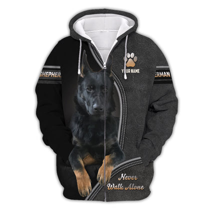 German Shepherd Personalized Name Never Walk Alone 3D Shirt Gift For Dog Lovers