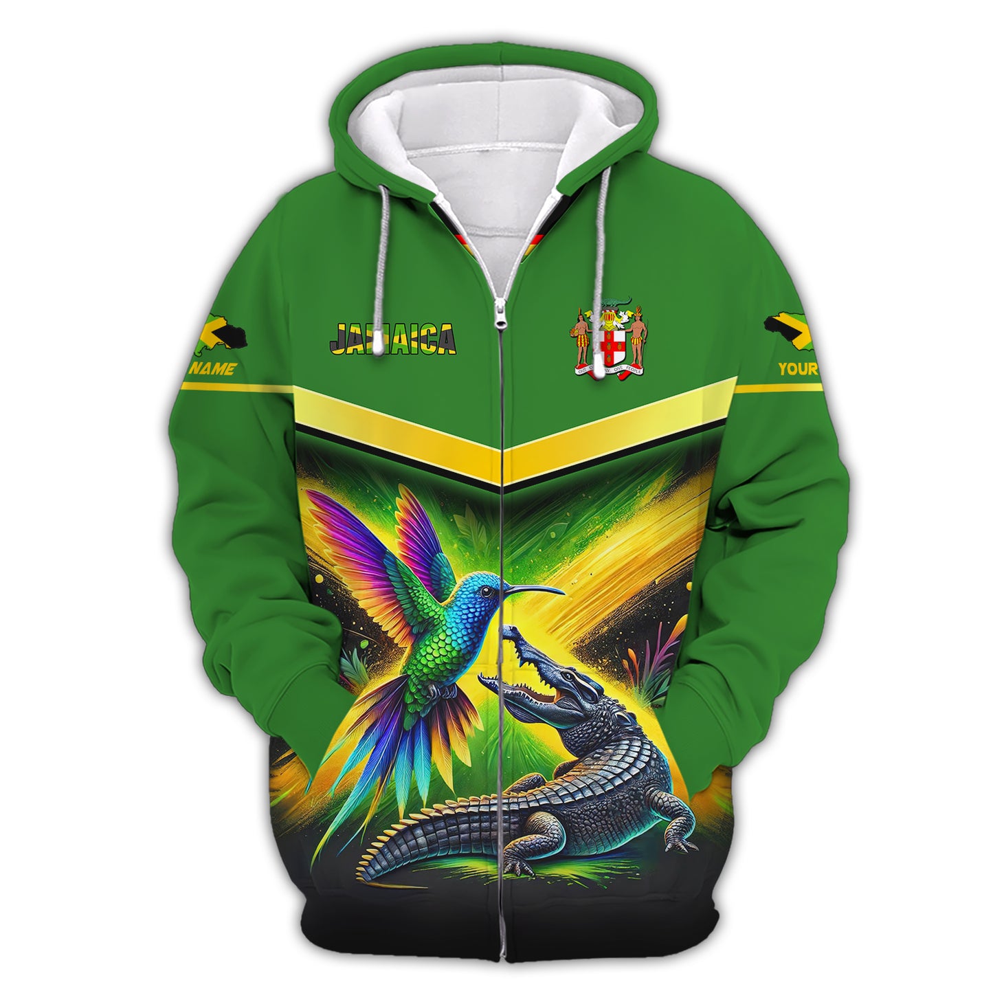 Colorful Hummingbird And Crocodile Of Jamaica Custom Name 3D Shirt Personalized Gift For Jamaican Lovers