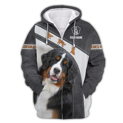 T-shirts 3D entièrement imprimés Bernese Mountain Cadeau personnalisé avec nom pour les amoureux des chiens