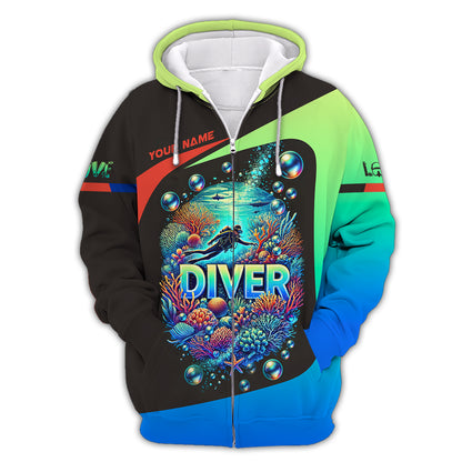 Scuba Diving Custom Name 3D Shirt Diving Into The Ocean Personalized Gift For Diver Lovers