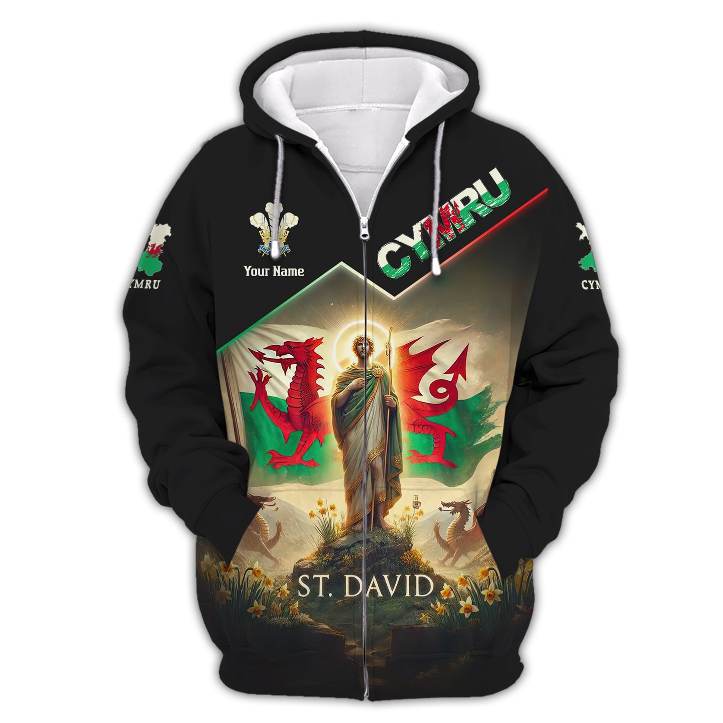 3D Full Print St.David With Wales Flag Shirt Personalized Name Gif For Wales Lovers