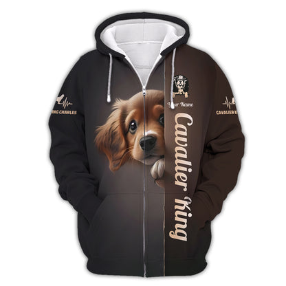 Camisetas con estampado 3D completo de Cavalier King Charles Spaniel para perros, regalo con nombre personalizado para amantes de los perros