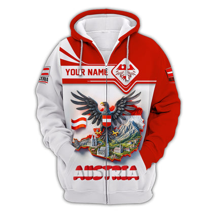 3D Full Print Eagle With Map Of Austria T-Shirts Personalized Name Gift For Austrian Lovers