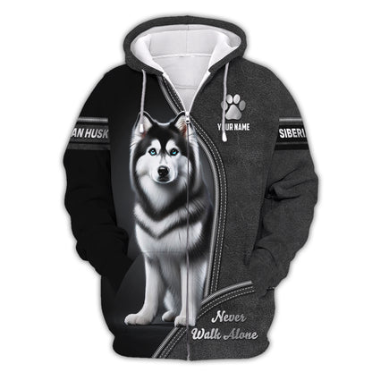 Husky Custom Name Shirt Never Walk Alone Gift For Dog Lover 3D Shirts