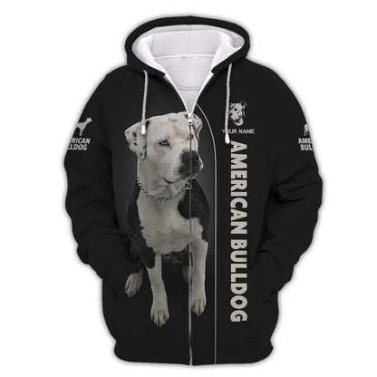 Camisetas con estampado 3D de bulldog americano, regalo personalizado con nombre para amantes de los perros