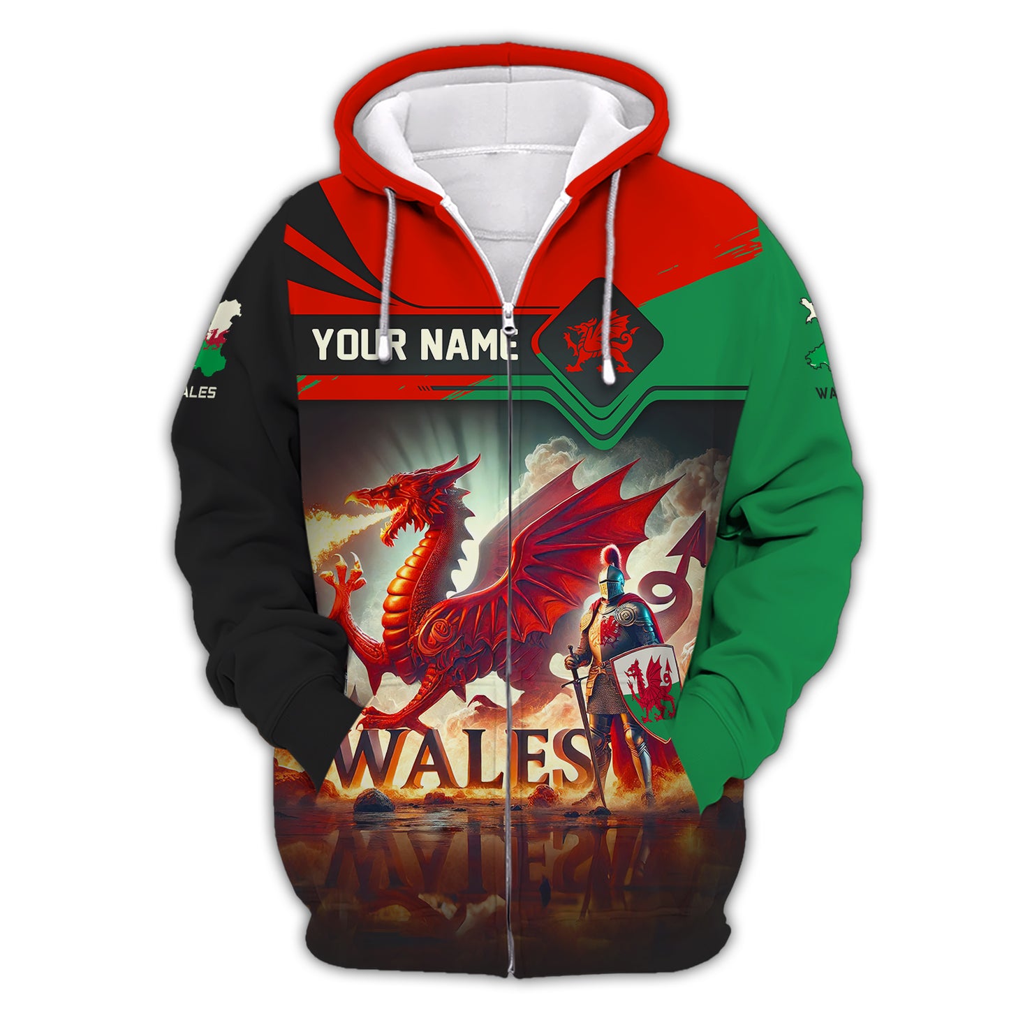 Camiseta personalizada con estampado 3D de guerreros y dragones galeses y nombre gif para amantes de Gales