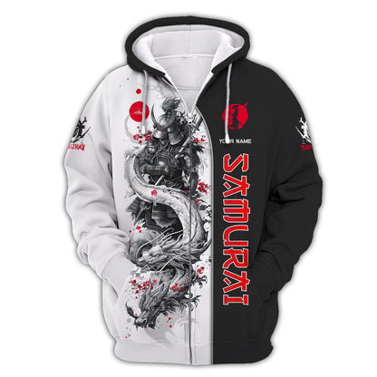 Samurai Custom Name Shirt White Dragon With Samurai 3D Shirts