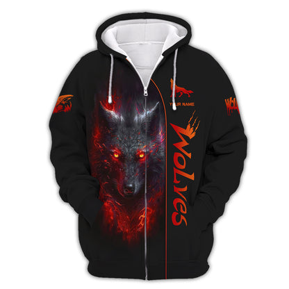 3D Full Print Ferocious Wolf Shirt Personalized Name Gift For Wolves Lovers