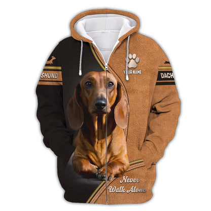 Dachshund Custom Name 3D T-Shirt Never Walk Alone Shirts Gift For Dog Lovers