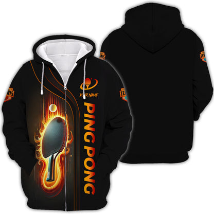 Personalized Ping Pong Shirt - Fiery Paddle Design