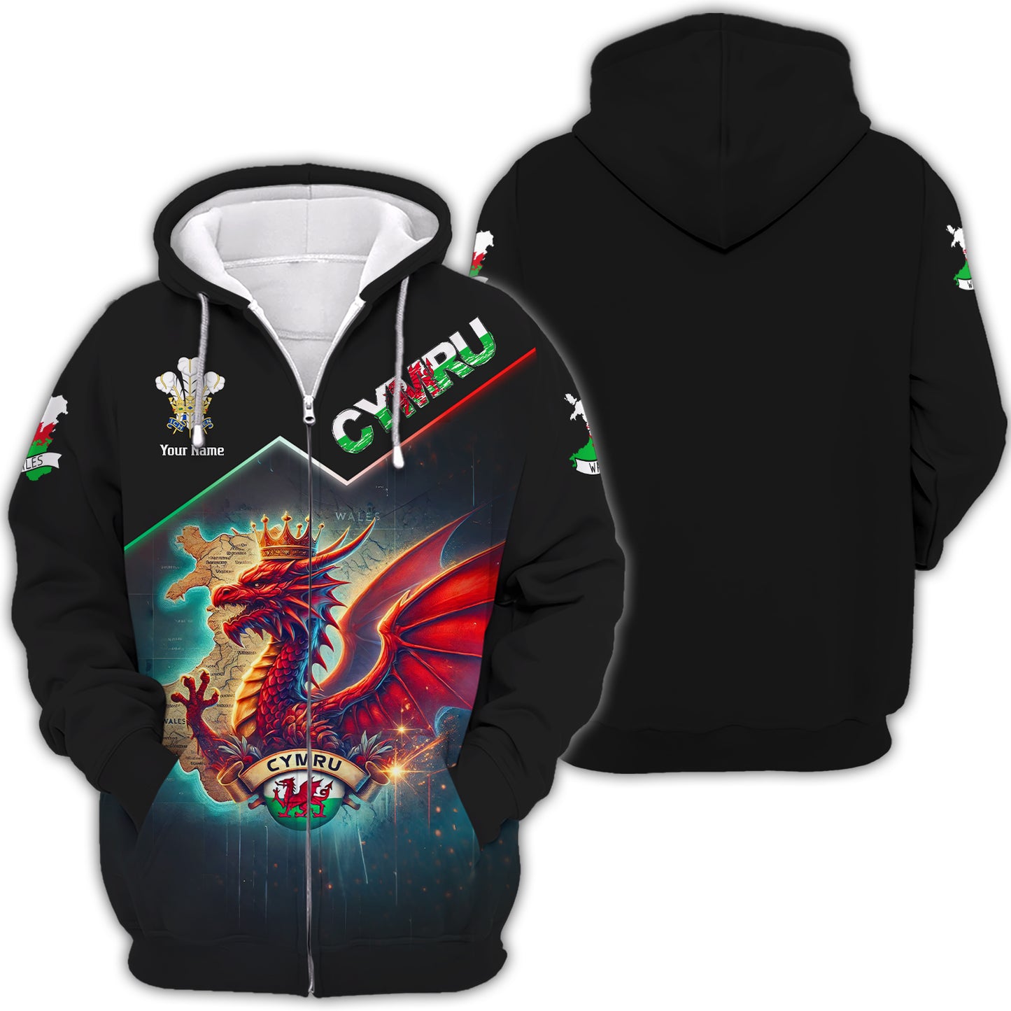 T-shirts personnalisés Dragon King Of Wales Wales T-shirt imprimé 3D complet Cadeau pour les amoureux de CYMRU