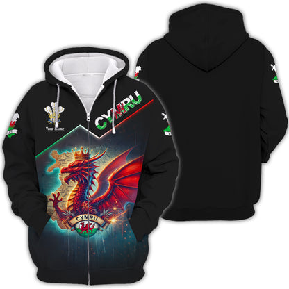 T-shirts personnalisés Dragon King Of Wales Wales T-shirt imprimé 3D complet Cadeau pour les amoureux de CYMRU