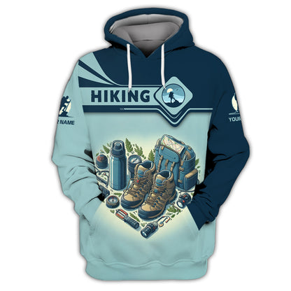 3D Full Print Hiking Heart Custom Name Zipper Hoodie Gift For Hiker Lovers