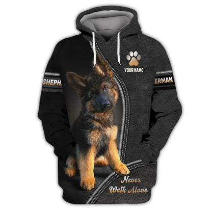 T-shirt personnalisé avec nom de berger allemand, cadeau pour les amoureux des chiens, ne marchez jamais seul, chemises 3D