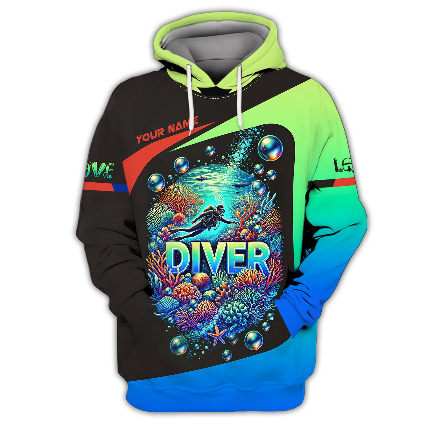 Camiseta personalizada con nombre de buceo en 3D Buceo en el océano Regalo personalizado para amantes del buceo