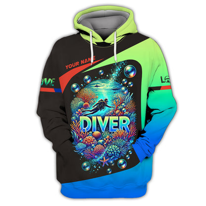 Scuba Diving Custom Name 3D Shirt Diving Into The Ocean Personalized Gift For Diver Lovers